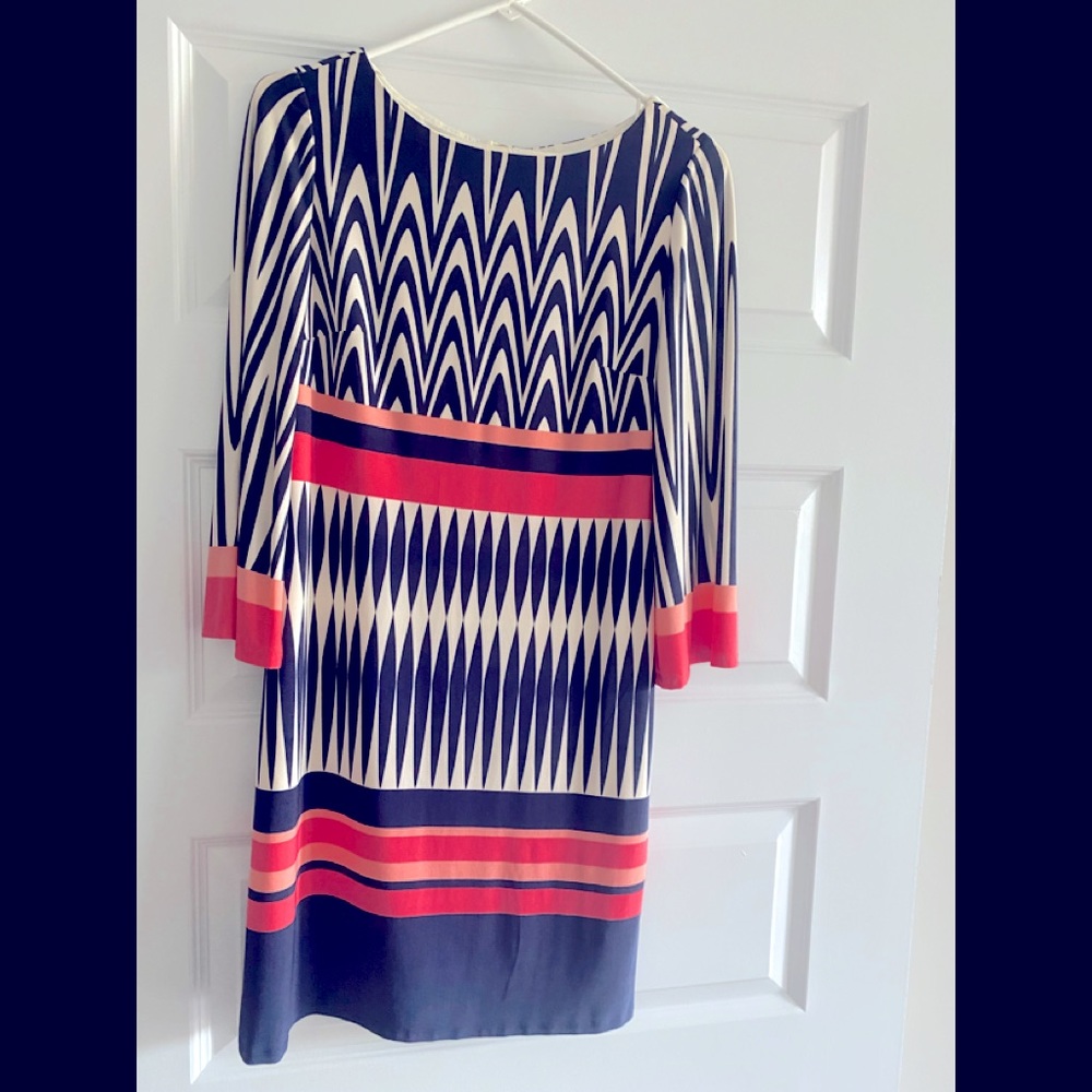 Eliza J sheath dress - coral and navy blue